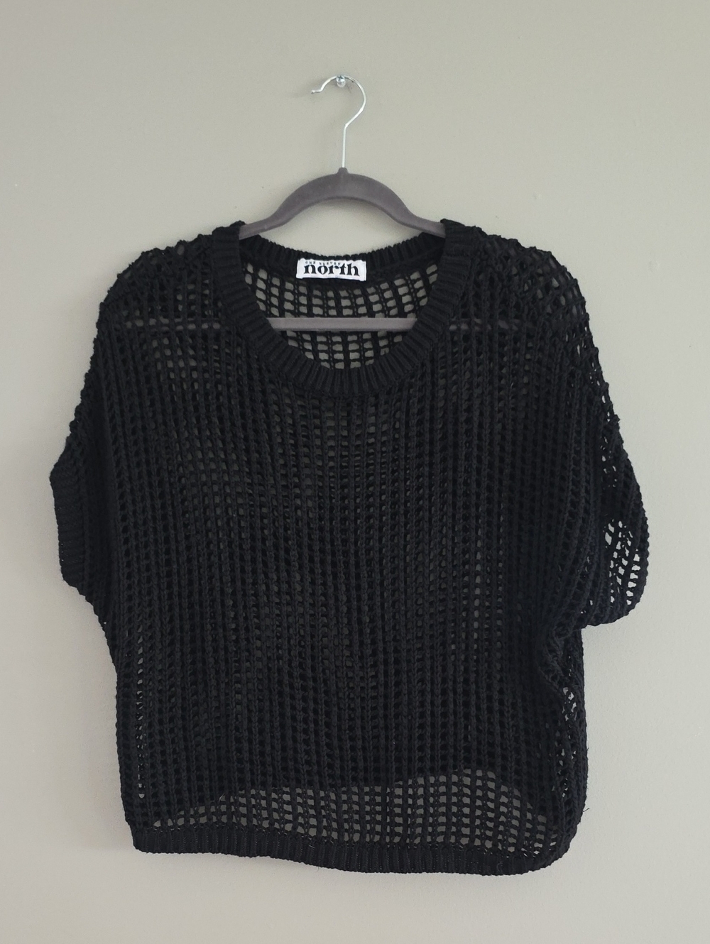 Open-Weave Short Sleeve Sweater - Black